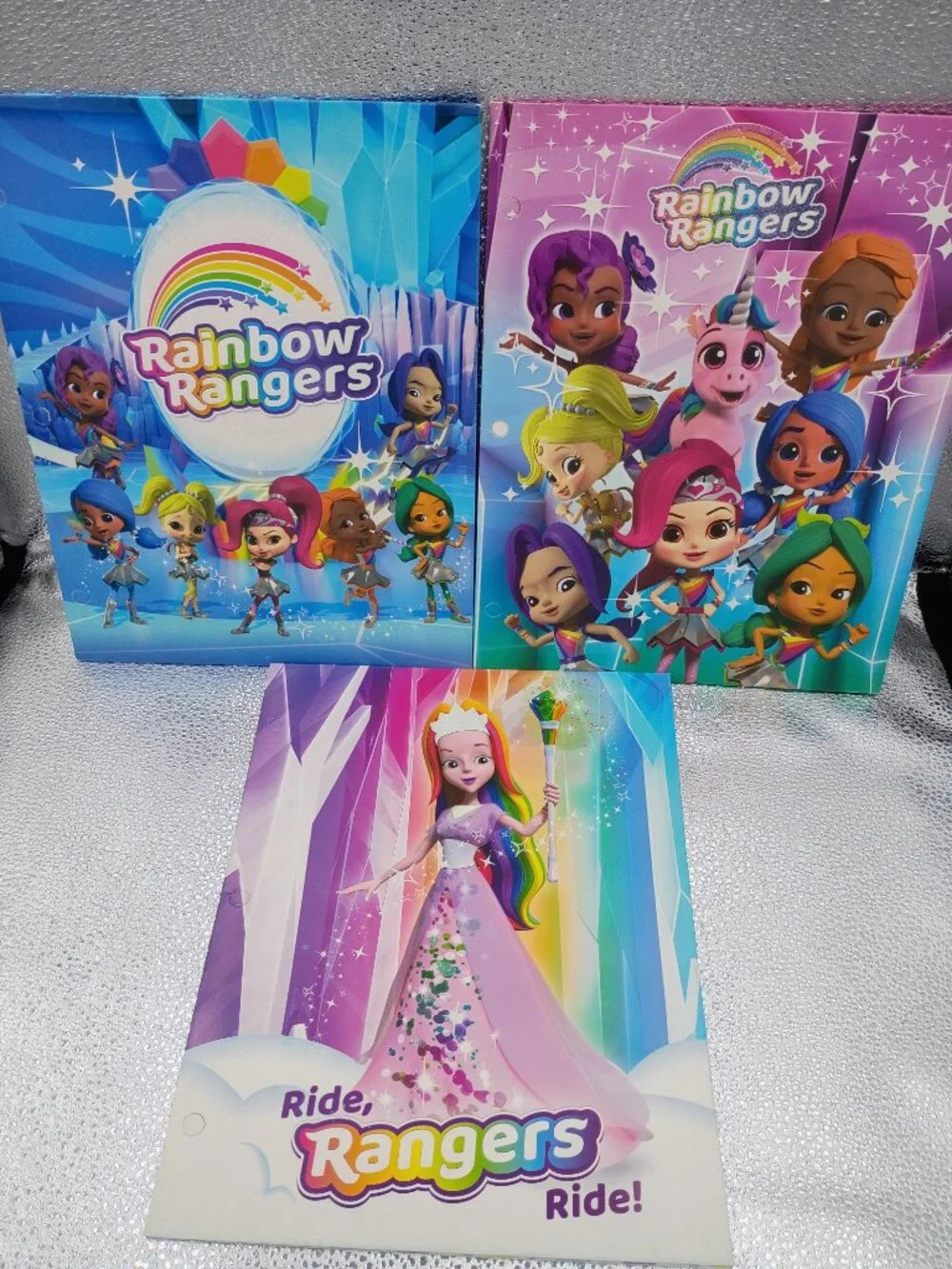 3-Pc Rainbow Rangers Heavy Duty 3-Ring Glossy Folders Glitter School Supplies